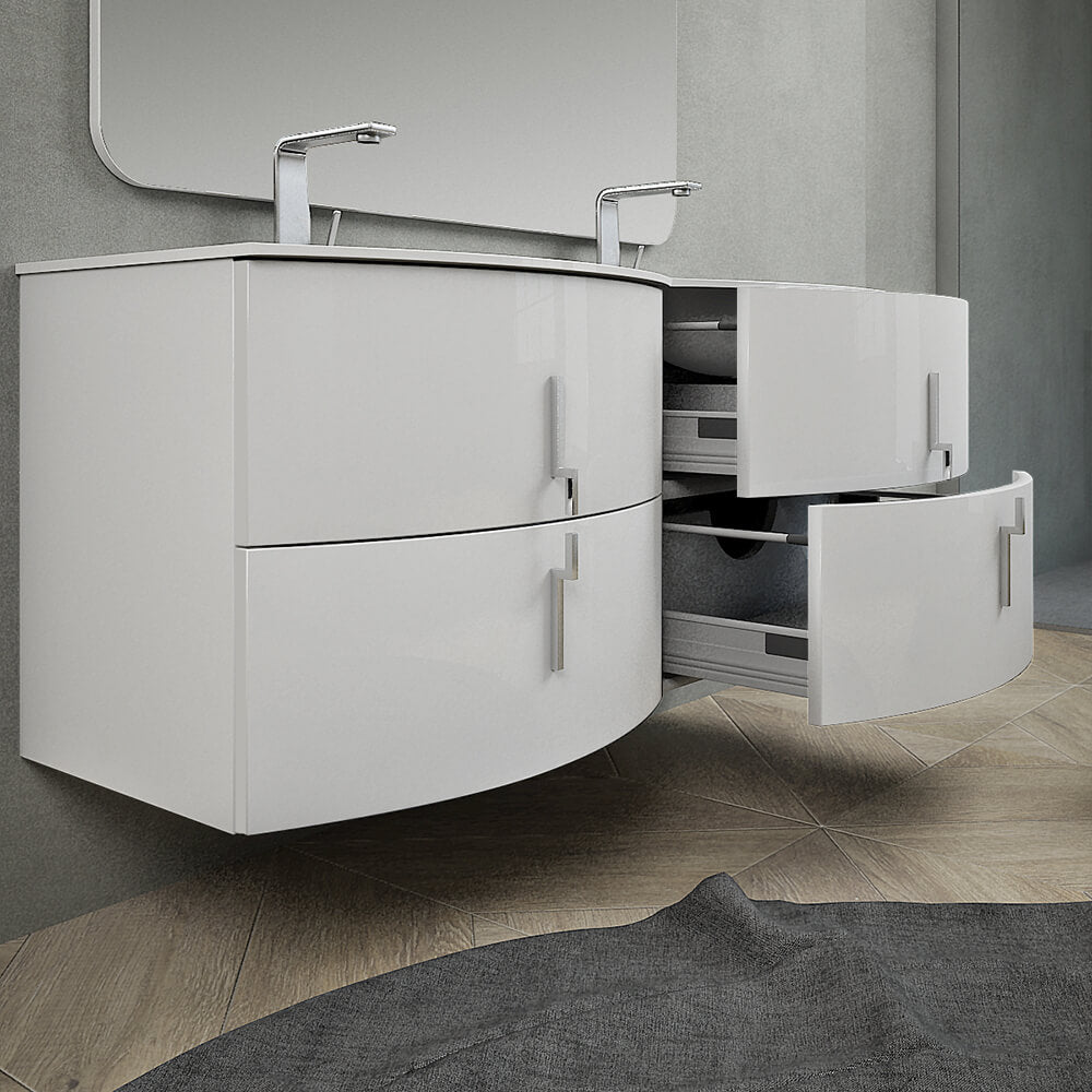 Mobile bagno doppio lavabo 140 cm bianco lucido sospeso