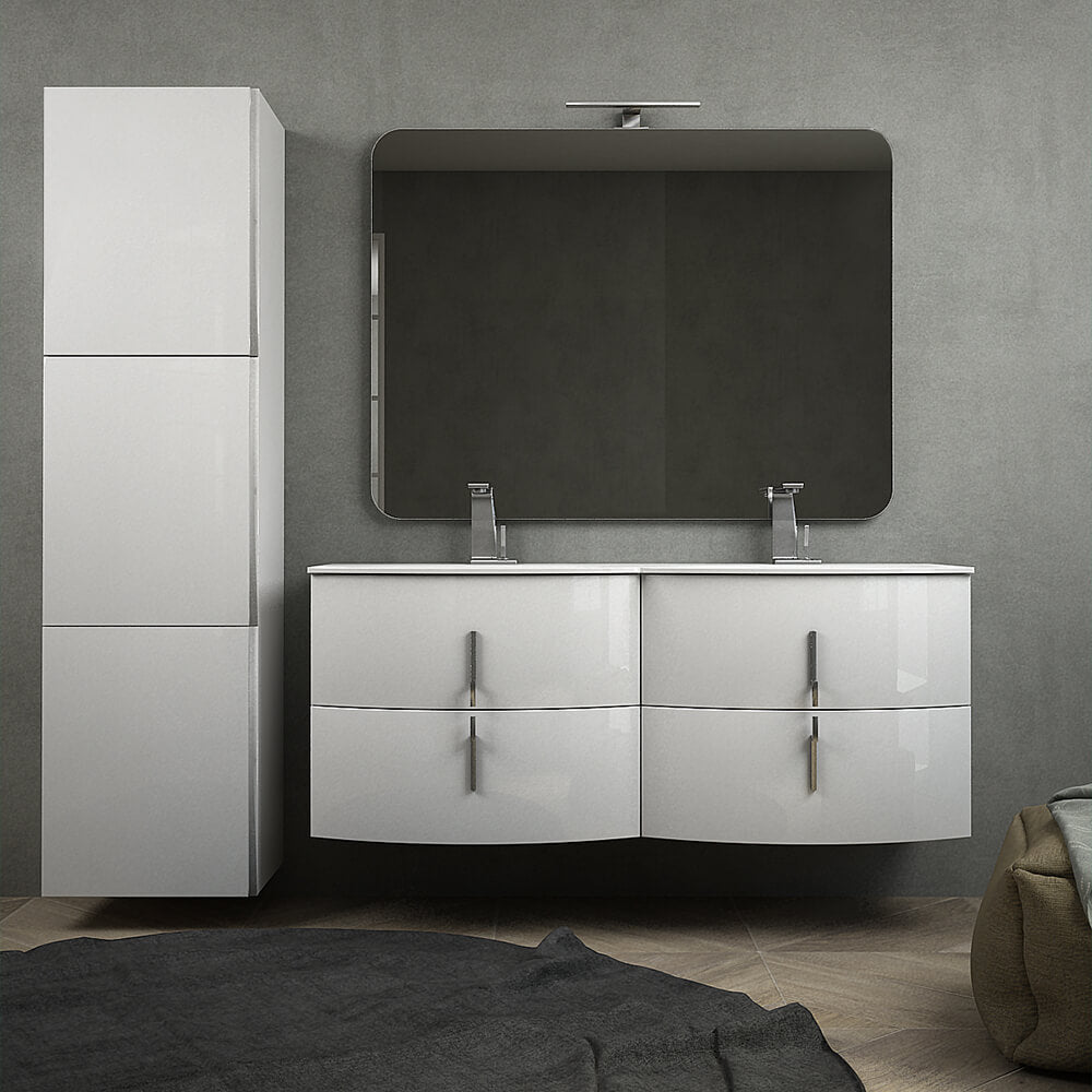 Mobile bagno doppio lavabo 140 cm bianco lucido sospeso