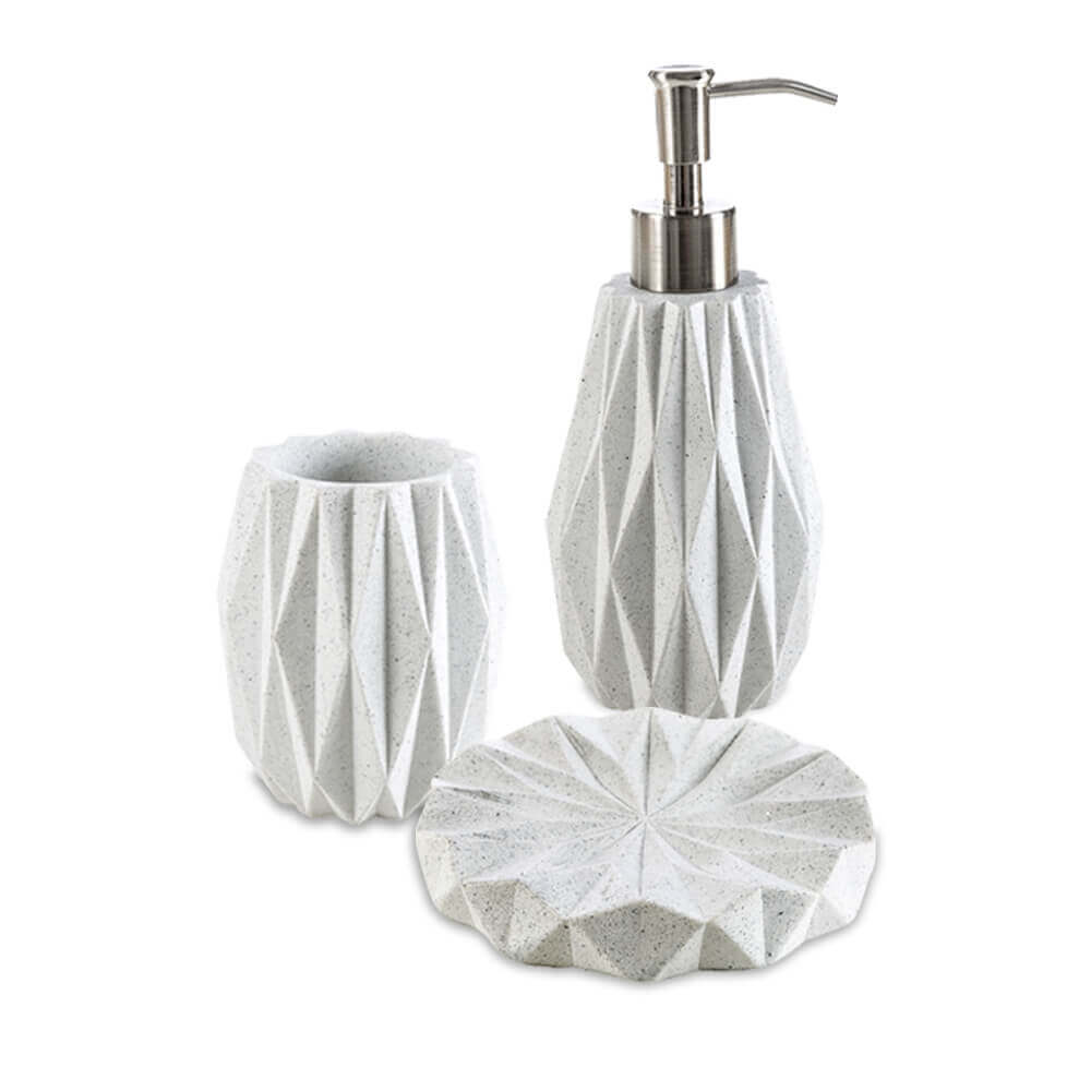 Set da accessori da bagno 3 pezzi Geo White di Cipì Dispenser Bicchiere e Porta sapone