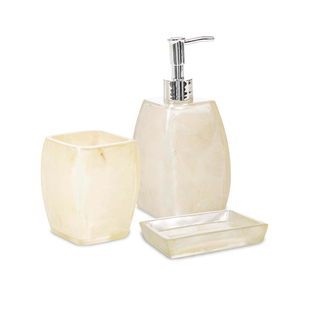 Set 3 pezzi accessori da bagno Dispenser Bicchiere e Portasapone serie Perla Cipì