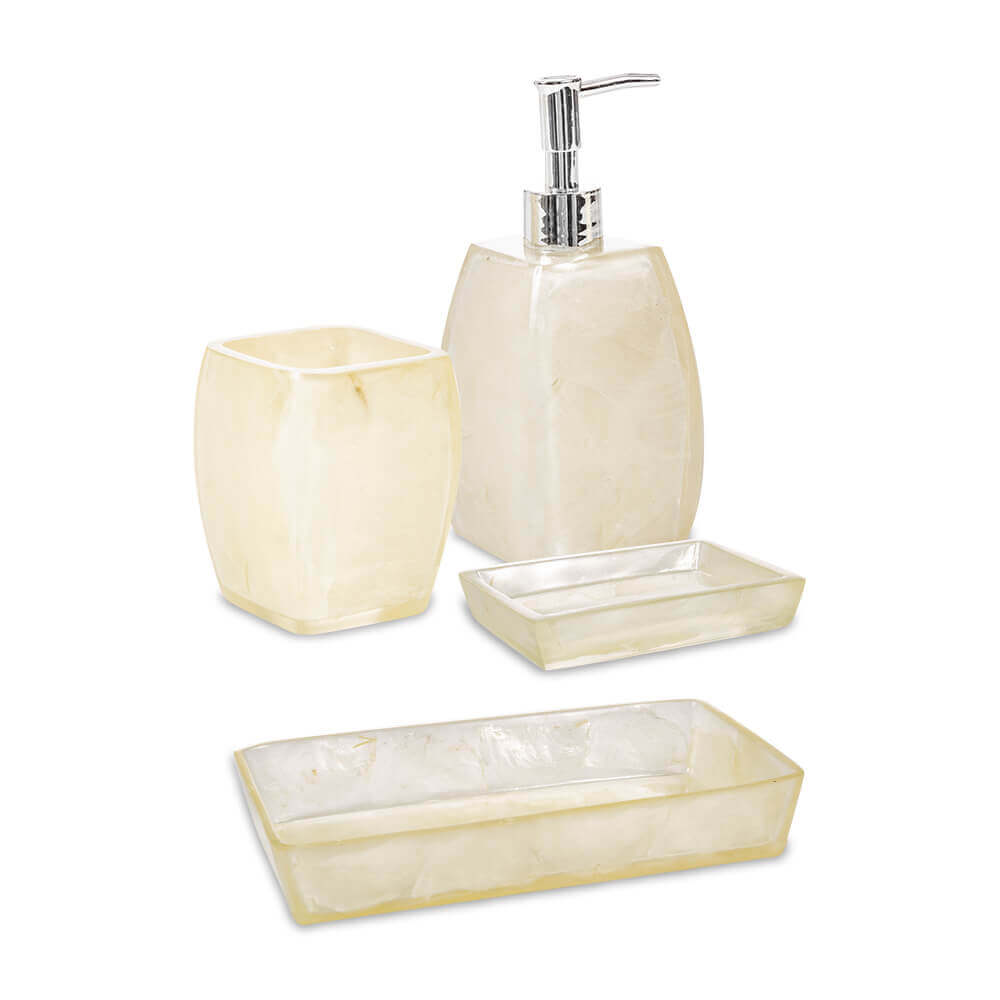 Set 4 pezzi accessori da bagno serie Perla Cipì Dispenser Bicchiere Portasapone e Vassoio