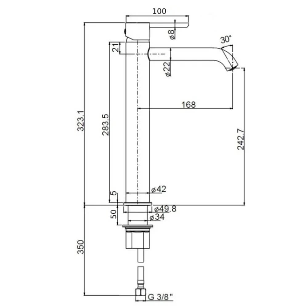 Miscelatore lavabo tipo alto Jacuzzi | rubinetteria Sunset ottone cromato per piletta click clack 0SU00493JA01