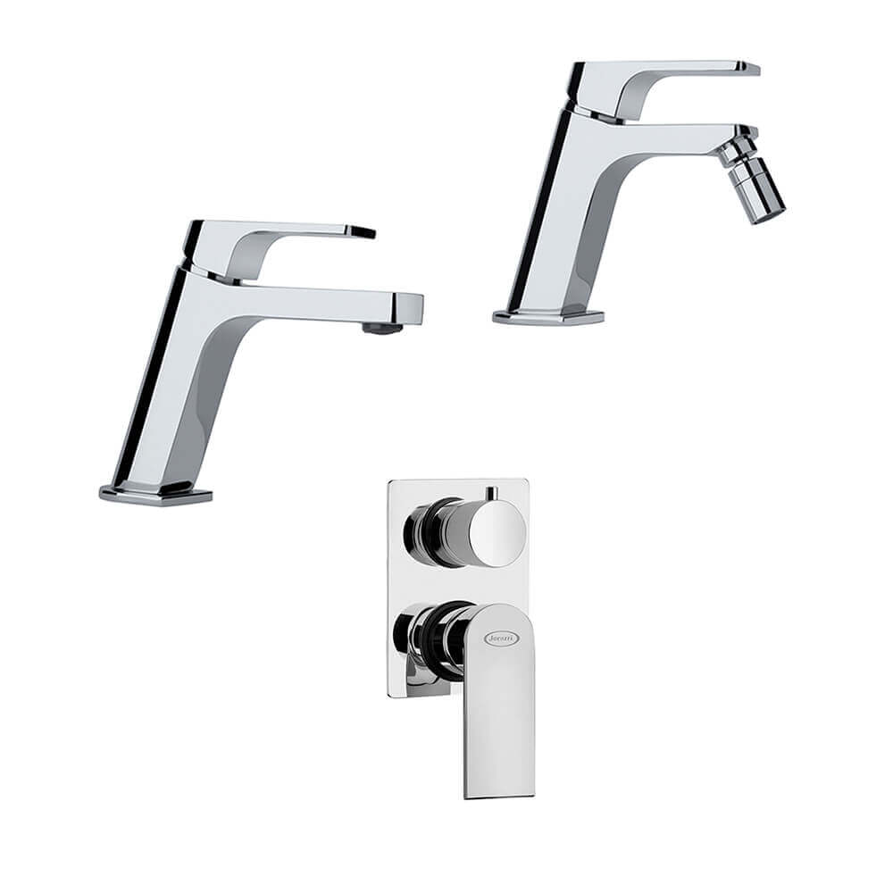 Set miscelatori lavabo bidet e incasso doccia con deviatore Jacuzzi | rubinetteria Twilight ottone cromato per piletta di scarico clic clac