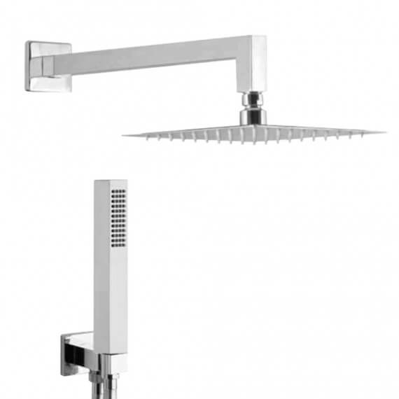 Set doccia con braccio a parete soffione quadrato ultrapiatto 20 cm e doccetta