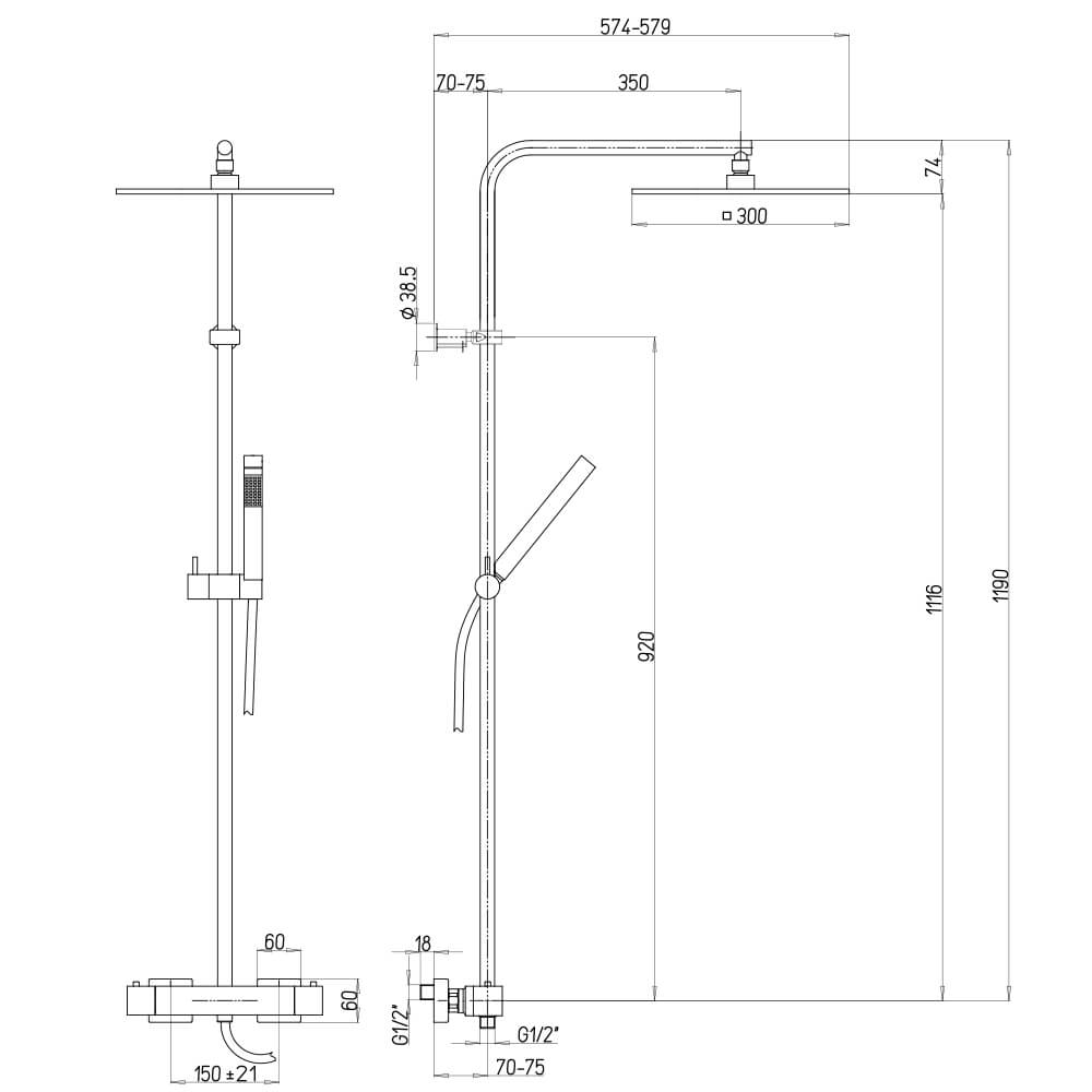 Colonna doccia Glint 911 Jacuzzi | Rubinetteria termostatica con soffione in acciaio 30x30 Arcshop