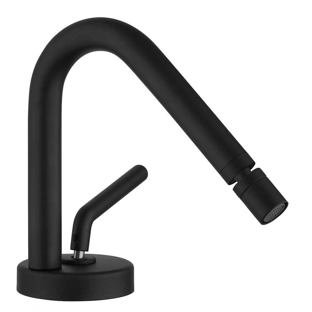 Coppia rubinetti per lavabo alto bidet nero opaco serie Lumos per piletta click clack