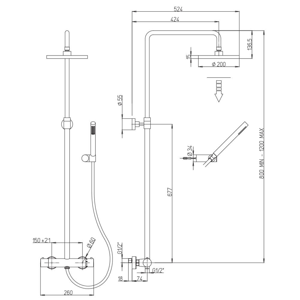 Colonna doccia nero opaco termostatica Jacuzzi Rubinetteria serie Lumos Arcshop