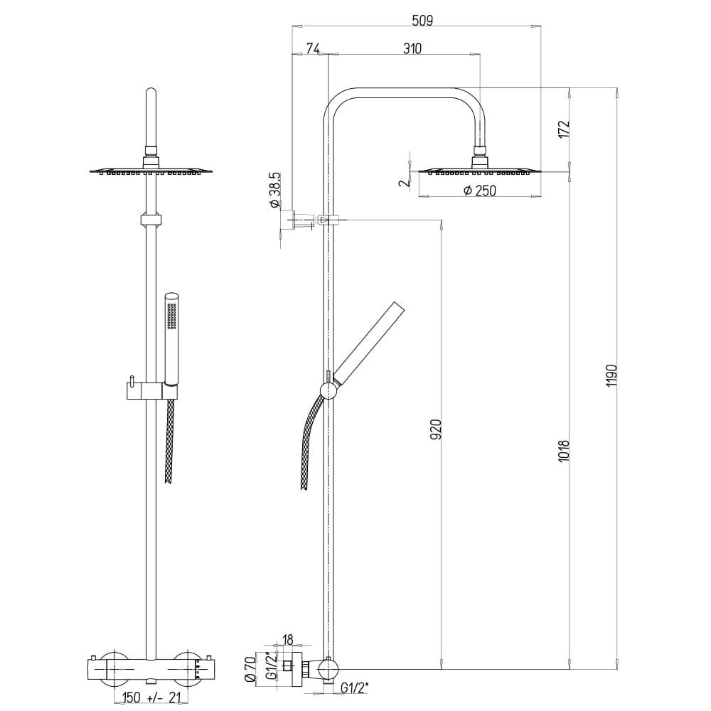 Colonna doccia Jacuzzi Rubinetteria con miscelatore termostatico e soffione ultrapiatto tondo da 25 cm Sunset Arcshop