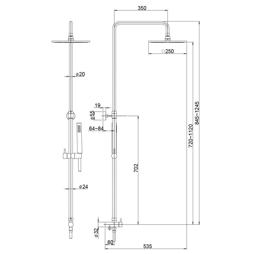 Colonna doccia Sunset di Jacuzzi | Rubinetteria con soffione ultrapiatto 25x25 cm e deviatore Arcshop