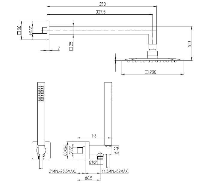 Kit Doccia Incasso Jacuzzi Rubinetteria con Soffione Quadrato 25x25 Garanzia 10 Anni