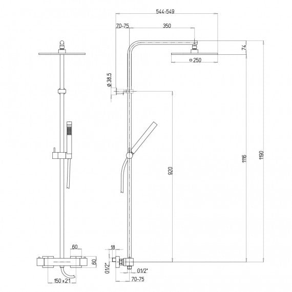 Colonna doccia Jacuzzi rubinetteria Glint con miscelatore termostatico soffione ultrapiatto 25x25 cm e doccia monogetto