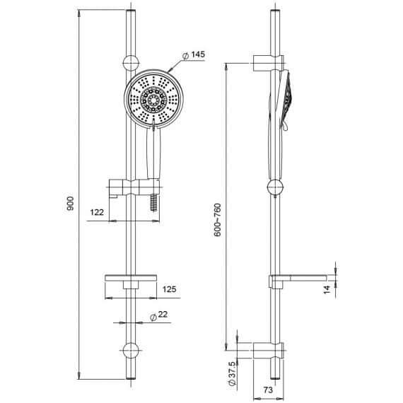 Saliscendi Twilight con doccino 5 getti Jacuzzi | Rubinetteria Arcshop