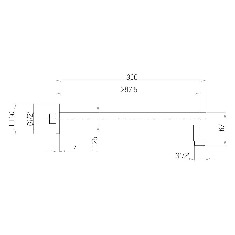 Braccio doccia Jacuzzi rubinetteria a parete nero opaco in ottone quadrato 30 cm Arcshop