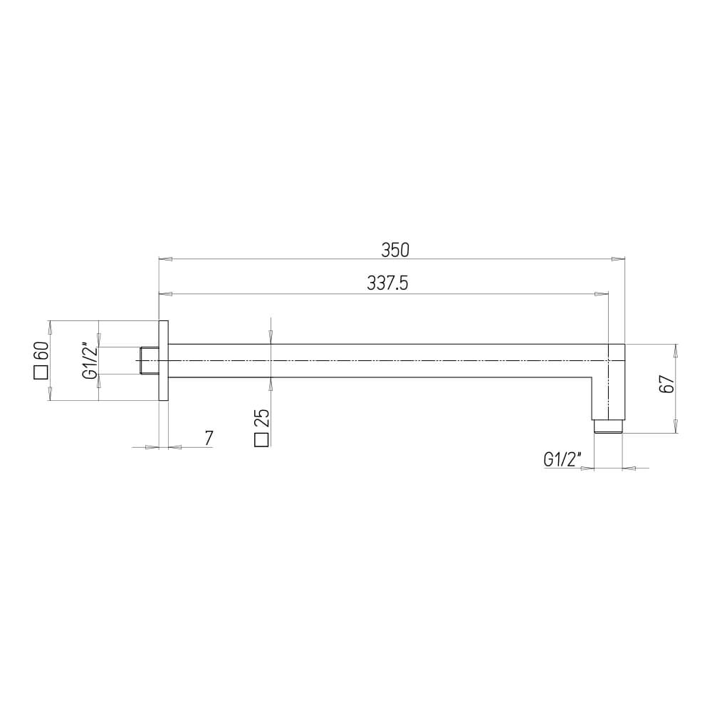 Braccio doccia Jacuzzi rubinetteria a parete nero opaco in ottone quadrato 35 cm Arcshop