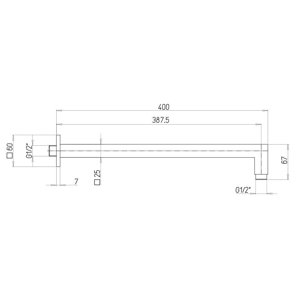 Braccio doccia a parete con fissaggio rinforzato lunghezza 40 cm Jacuzzi | rubinetteria squadrato 2,5x2,5 cm 1111009JA00 Arcshop