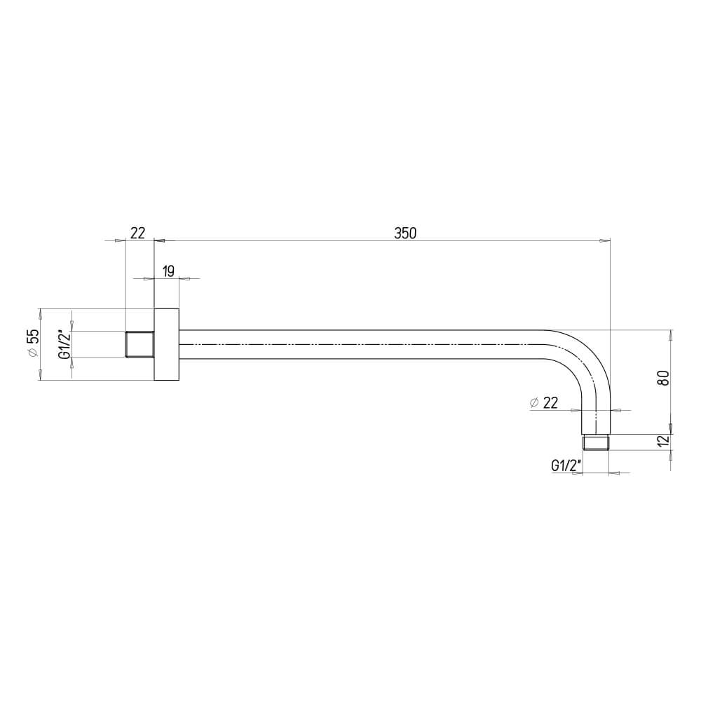 Braccio doccia a parete Jacuzzi rubinetteria nero opaco in ottone 35 cm con fissaggio rinforzato 1111072JAYO Arcshop