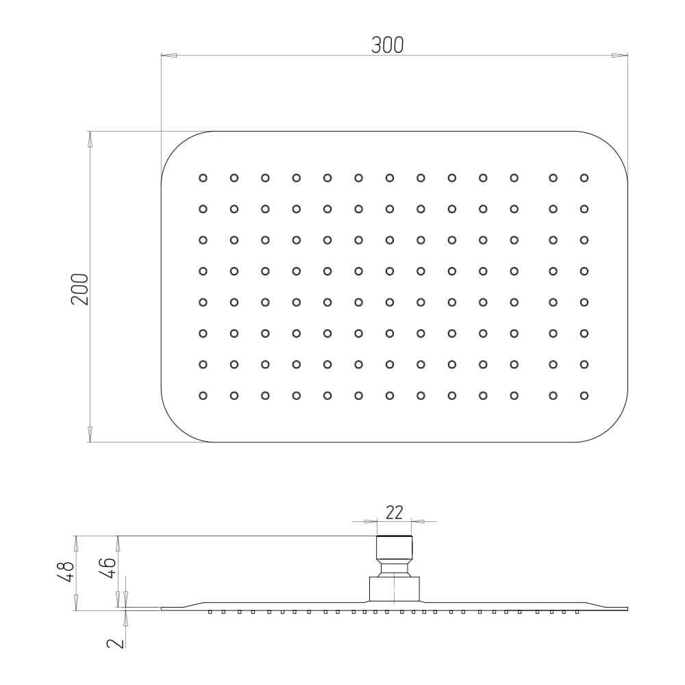 Soffione ultrapiatto rettangolare Jacuzzi rubinetteria 30X20 cm in acciaio cromo lucido