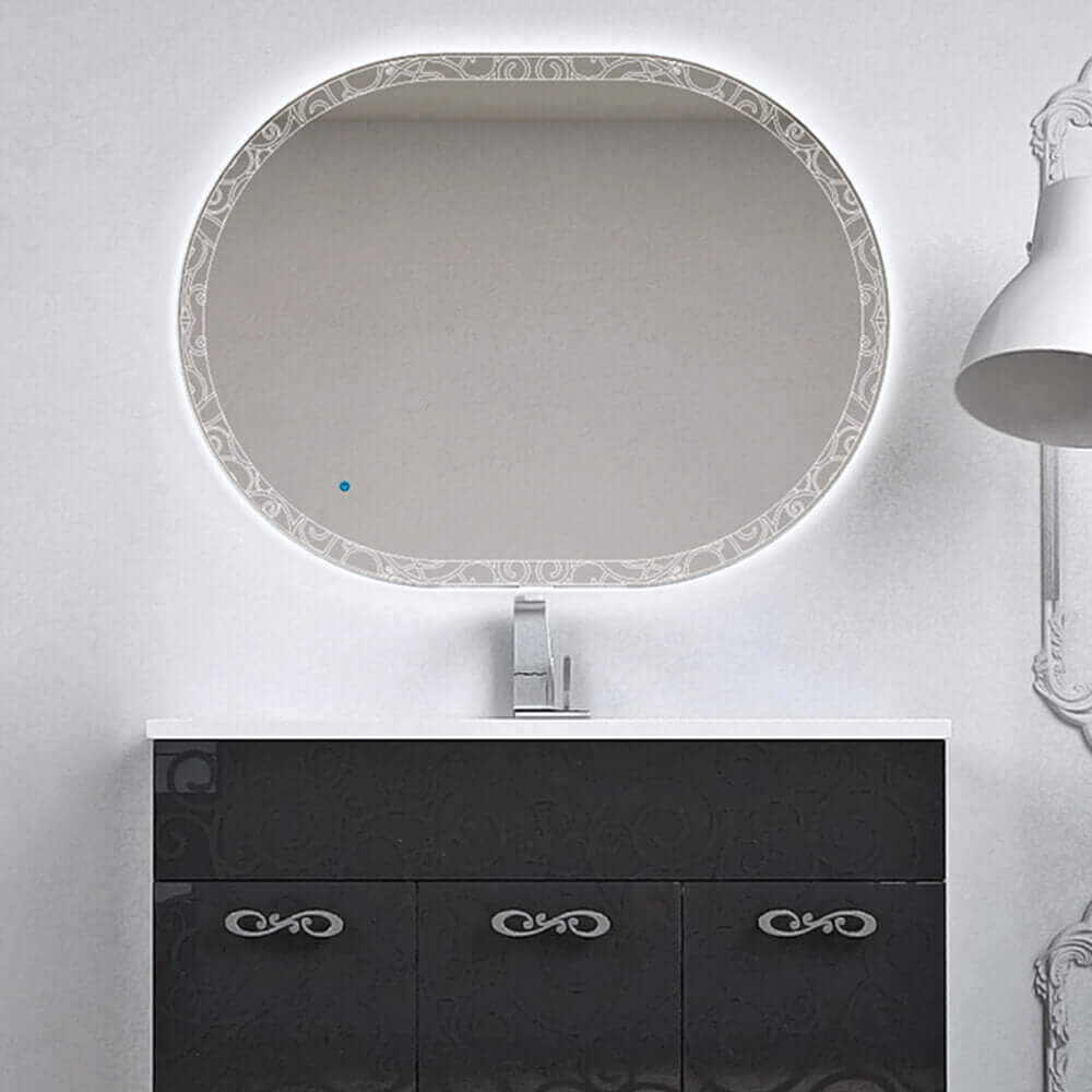 Specchio LED touch ovale con disegno intarsiato 75X100 Arcshop