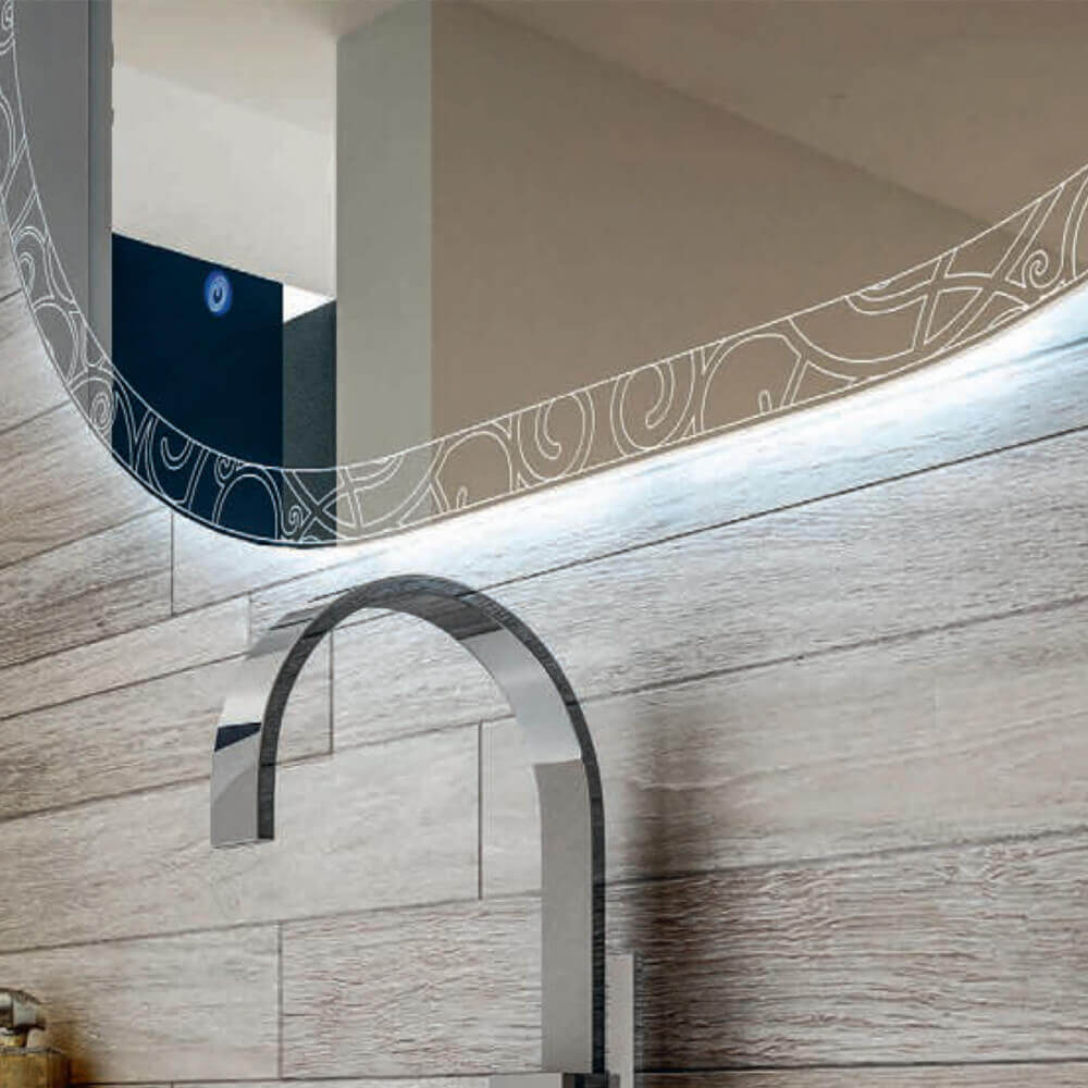 Specchio LED touch ovale con disegno intarsiato 75X100 Arcshop