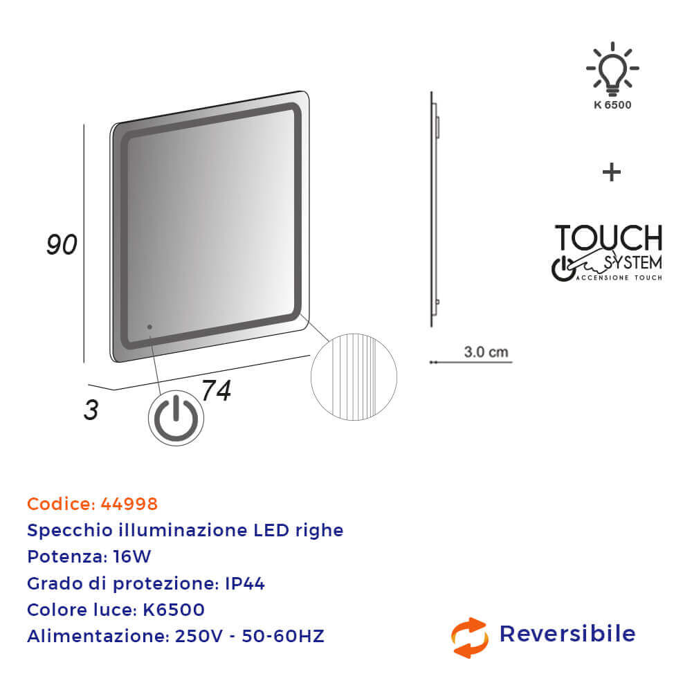 Specchio touch 90X74 LED disegno righe Arcshop