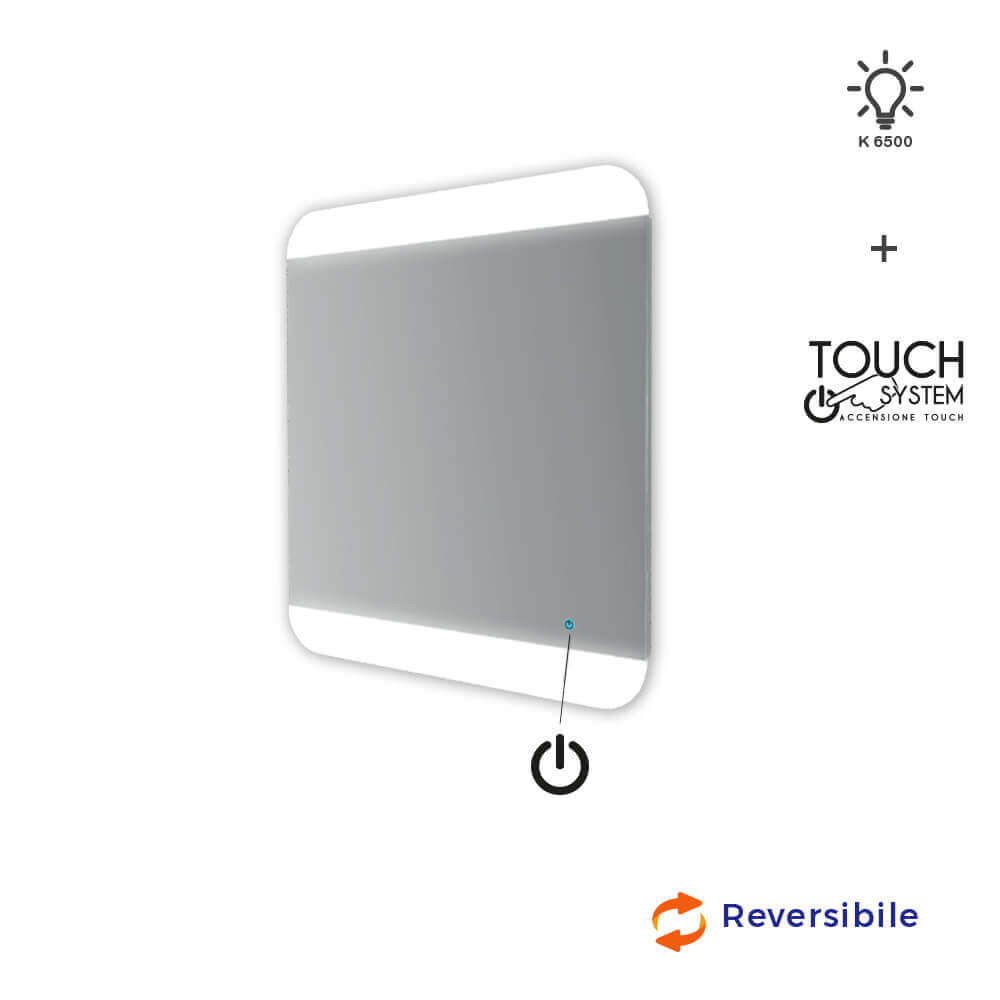 Specchio touch LED bordi satinati 70X65 retroilluminato Arcshop