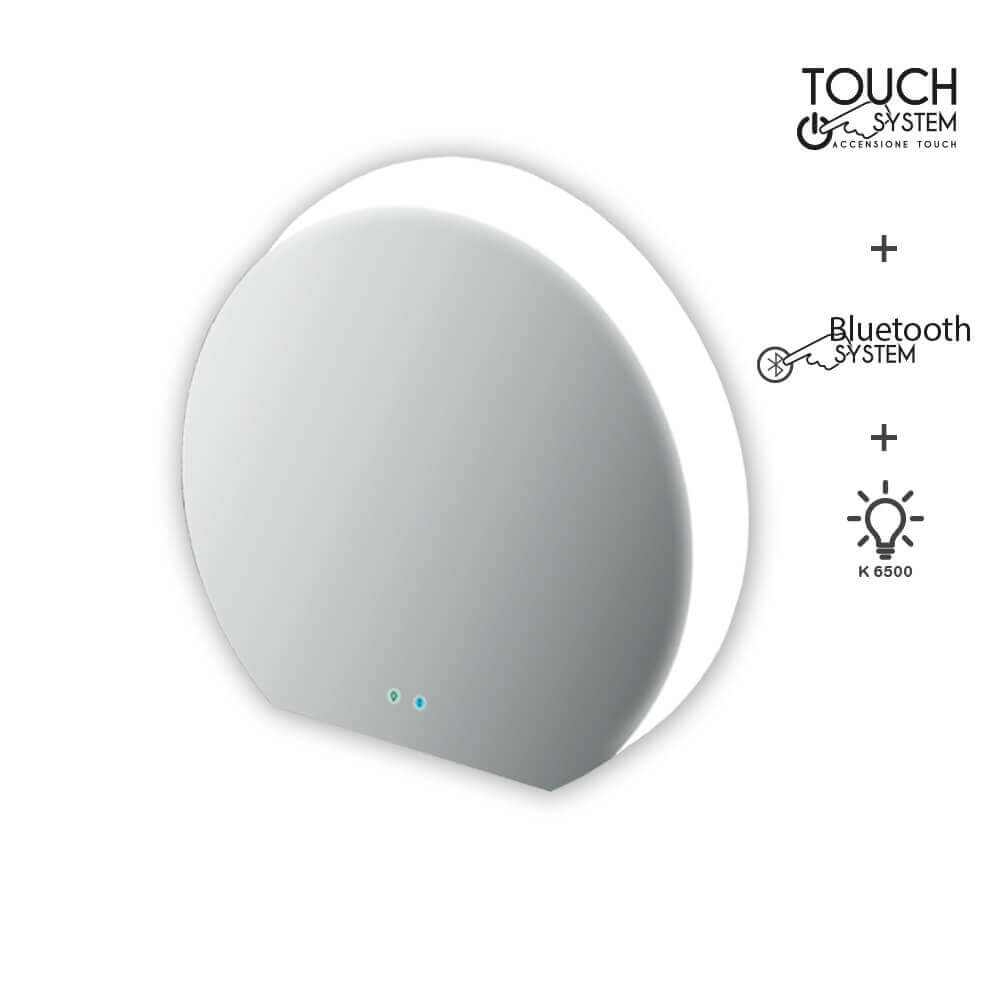 Specchio mezzaluna LED retroilluminato accensione touch con casse Bluetooth 98 X 109 Arcshop