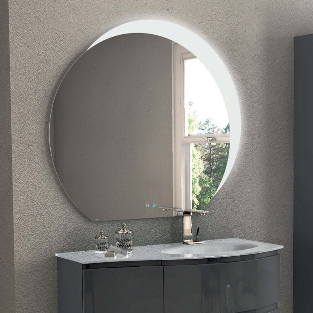 Specchio mezzaluna LED retroilluminato accensione touch con casse Bluetooth 98 X 109 Arcshop