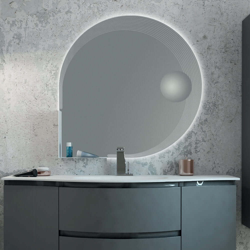 Specchiera LED 90X90 a goccia bordo lavorato con specchietto ingranditore Arcshop