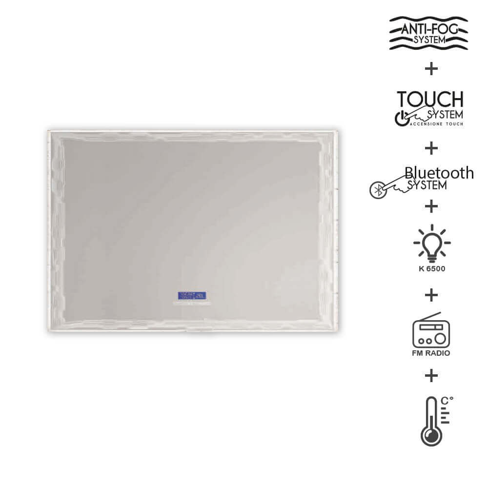Specchio LED touch con casse Bluetooth radio e temperatura 90X120 anti-fog Arcshop