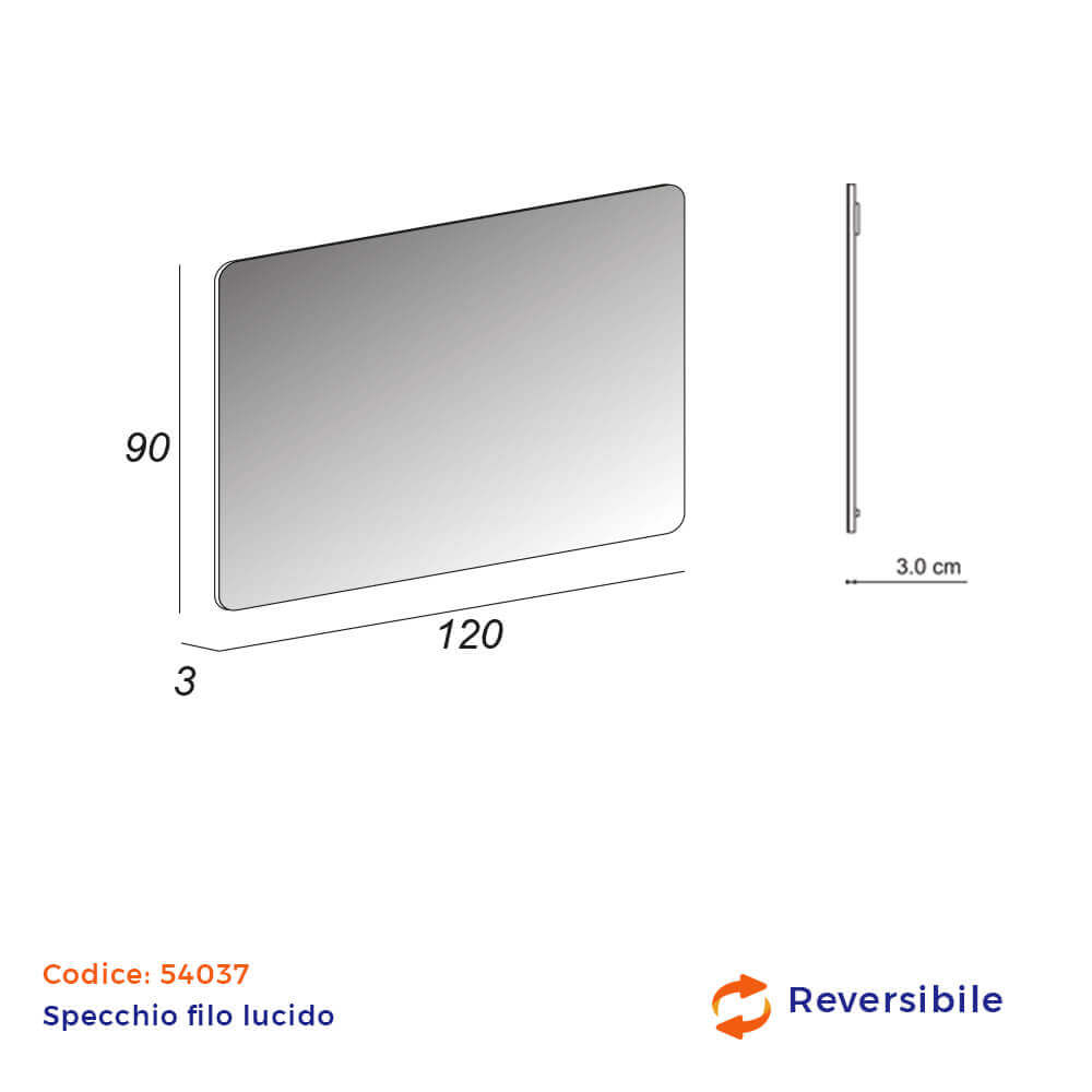 Specchio filo lucido 90X120 reversibile angoli arrotondati Arcshop