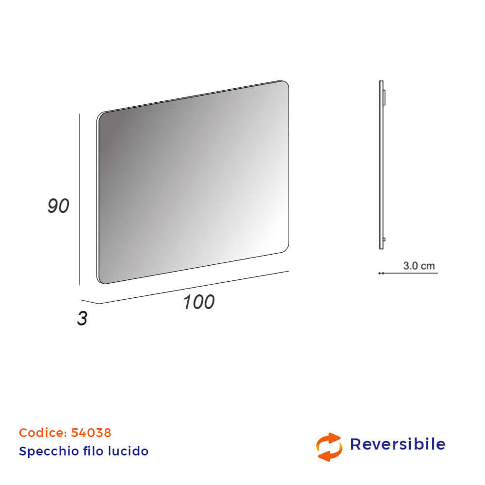 Specchio filo lucido 90X100 rettangolare con angoli tondi Arcshop