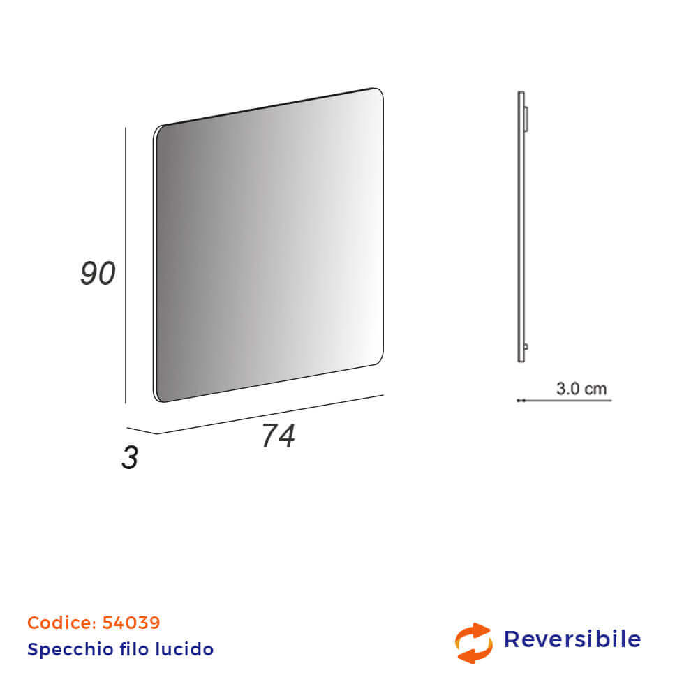 Specchio stondato filo lucido 90X74 reversibile forma rettangolare Arcshop