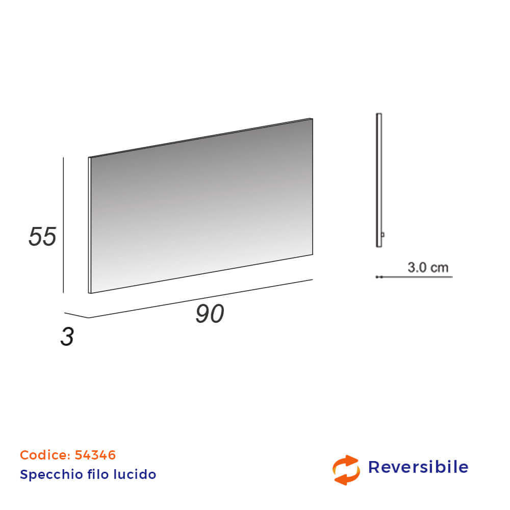 Specchio filo lucido rettangolare 55X90 reversibile