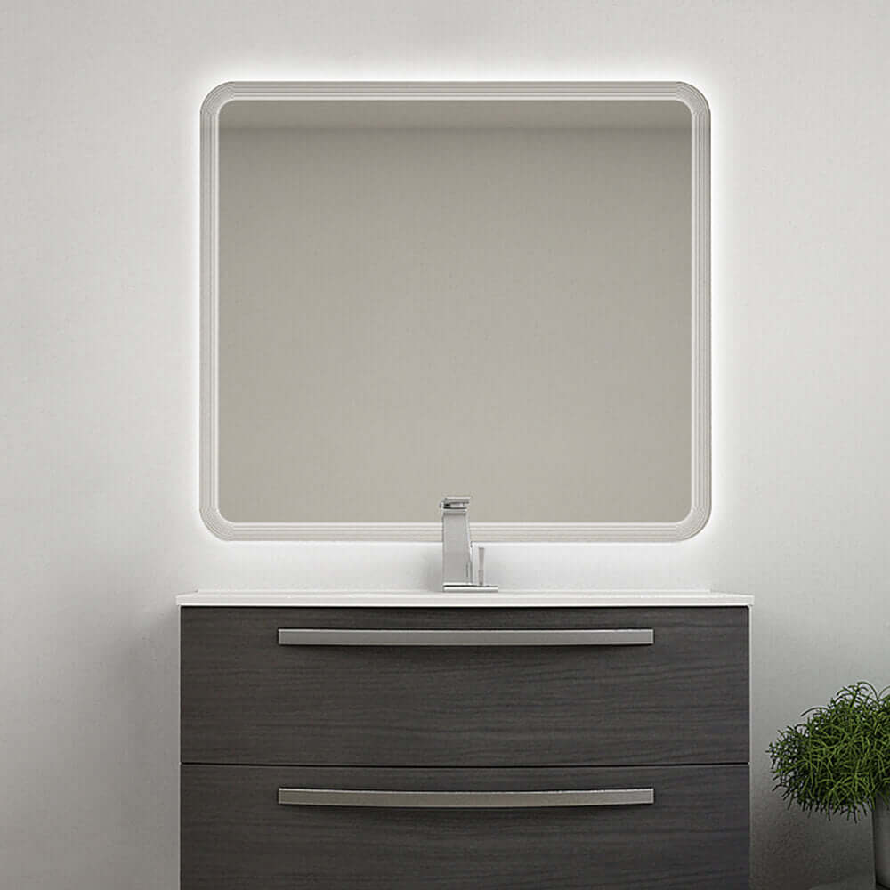 Specchio LED righe intarsiate retroilluminato 90X100 reversibile Arcshop