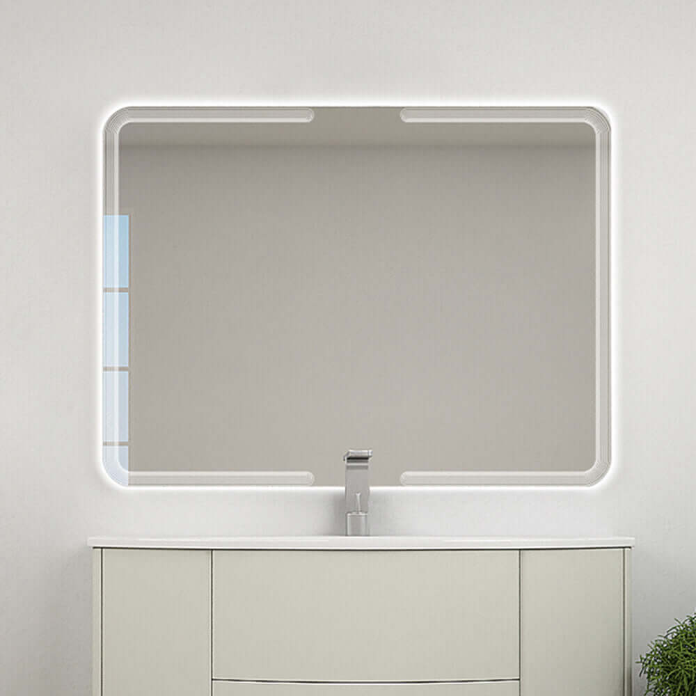 Specchio retroilluminato 90X120 con righe intarsiate reversibile Arcshop