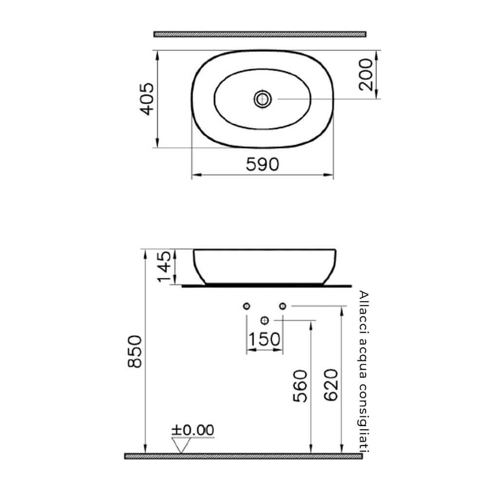 Lavabo da appoggio Ovale Vitra sanitari Bianco opaco da 60 cm 5995B401-0016