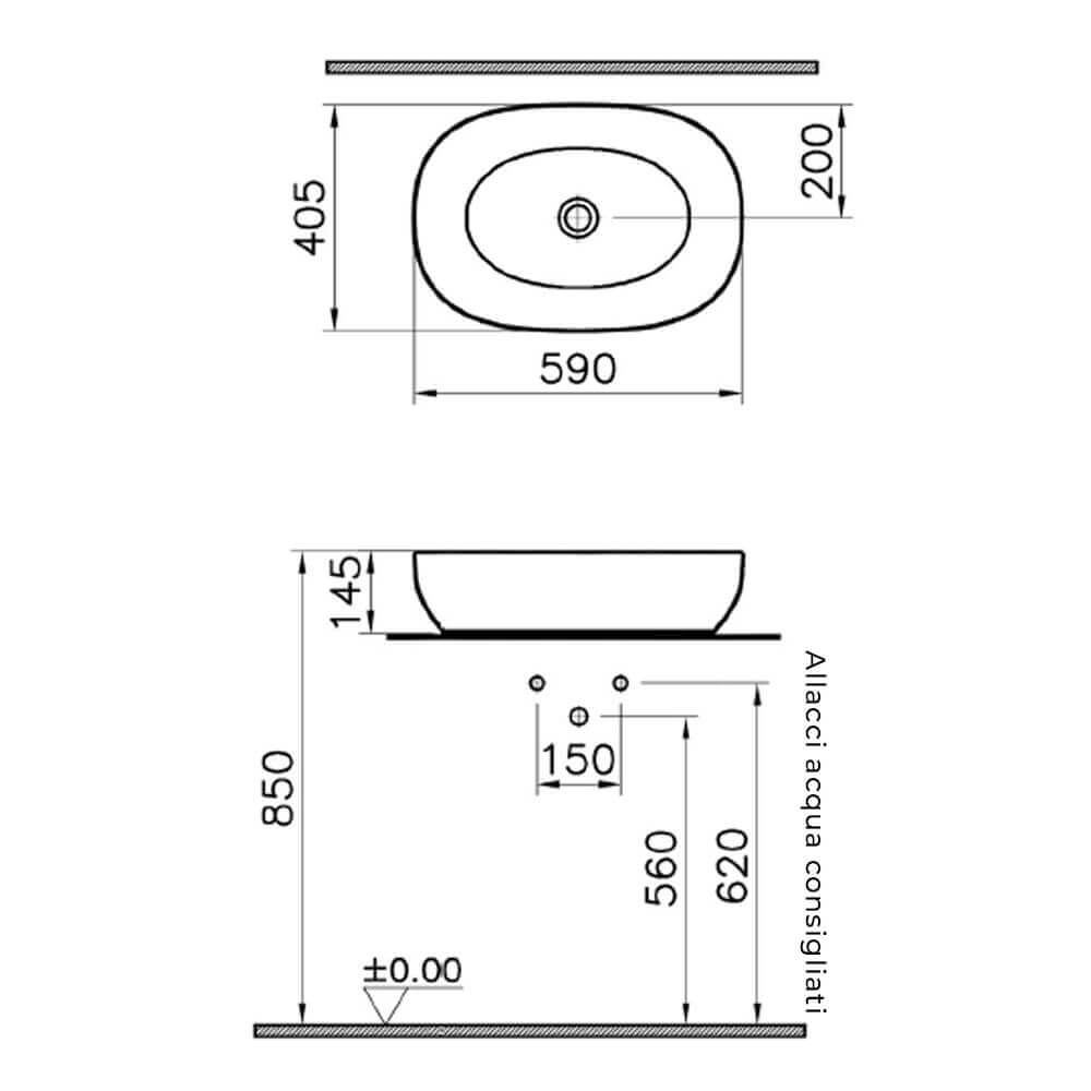 Lavabo da appoggio Vitra ovale 60 cm bianco lucido 5995B403-0016