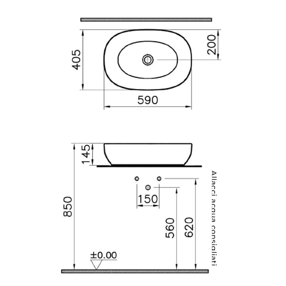 Lavabo da appoggio nero matto Vitra sanitari 60 cm 5995B483-0016 Arcshop