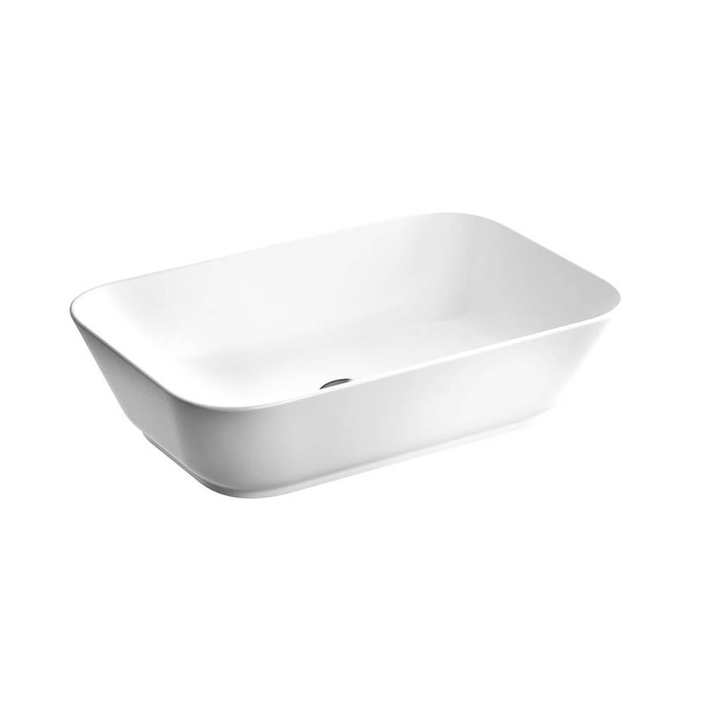 Lavabo da appoggio rettangolare Geo Soft Square in ceramica bianco lucido
