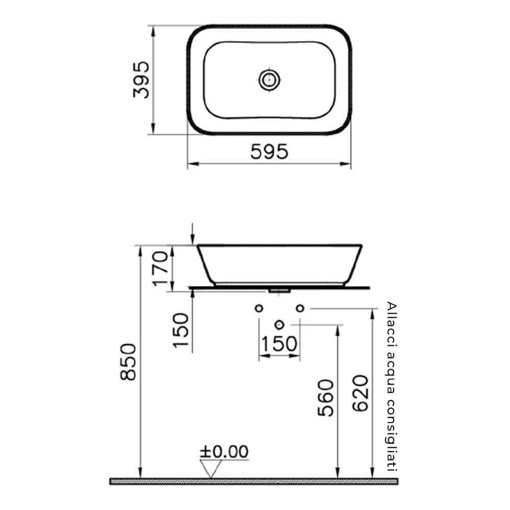 Lavabo da appoggio rettangolare Geo Soft Square in ceramica bianco lucido