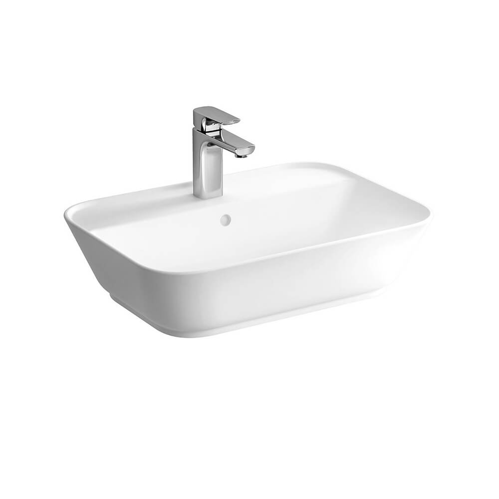 Lavabo da appoggio con foro rubinetto Soft Square Bianco lucido rettangolare 60 cm Vitra ceramica