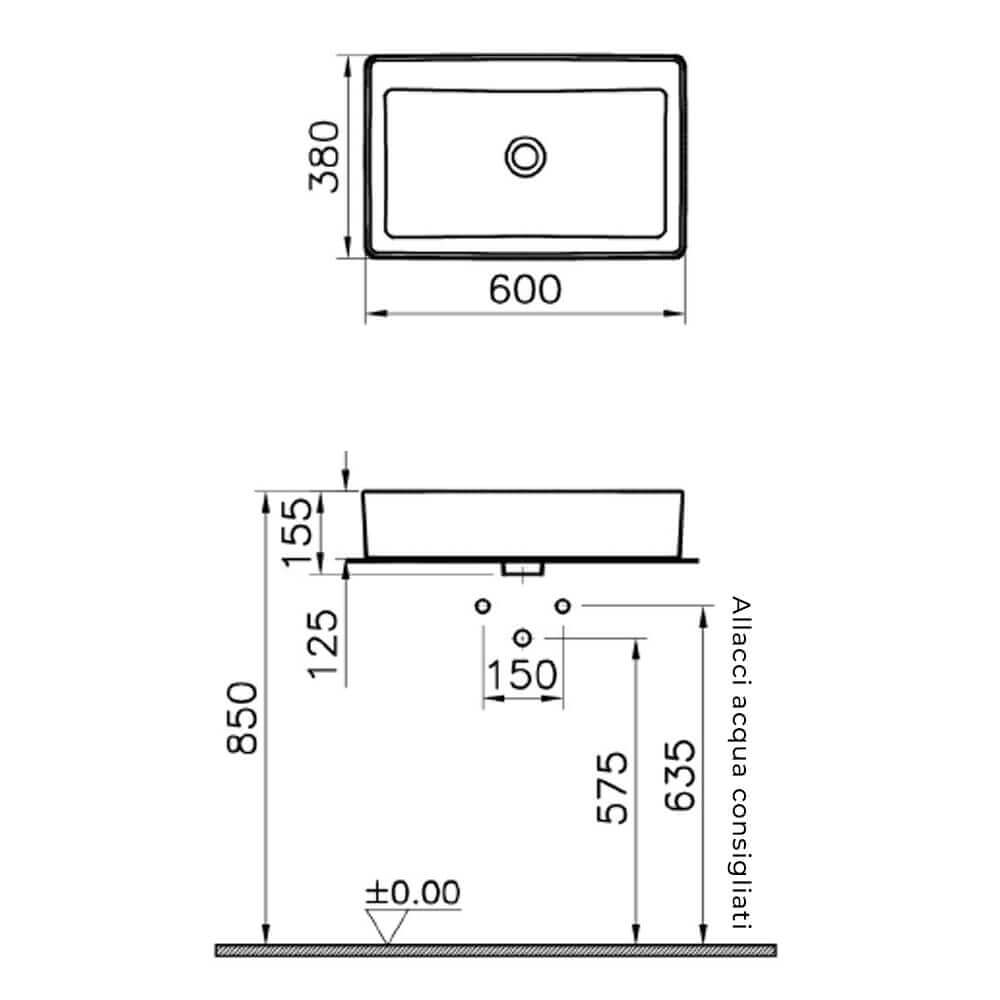 Lavabo da appoggio rettangolare Nuo di Vitra Sanitari ceramica Bianco lucido Arcshop