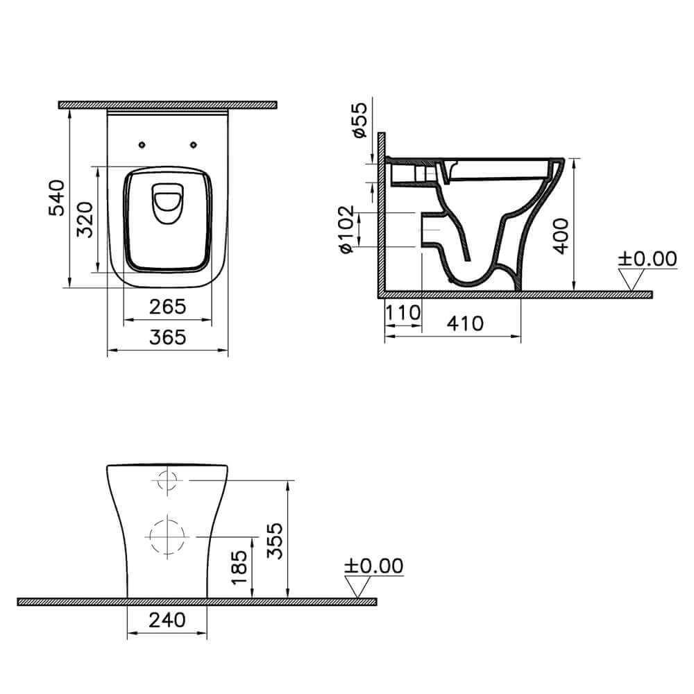 Sanitari Vitra filo muro Mia Square con wc rimless