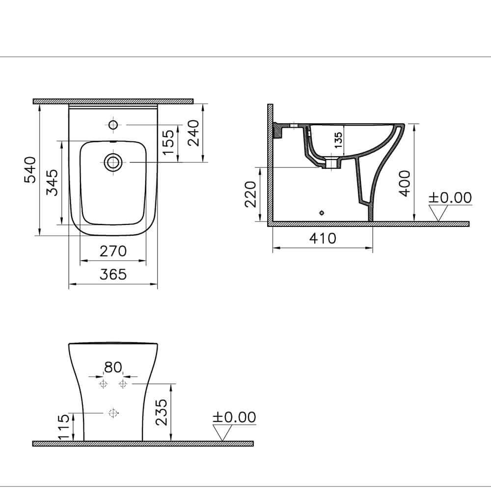 Vitra Sanitari bidet Mia Square filo muro a terra Arcshop