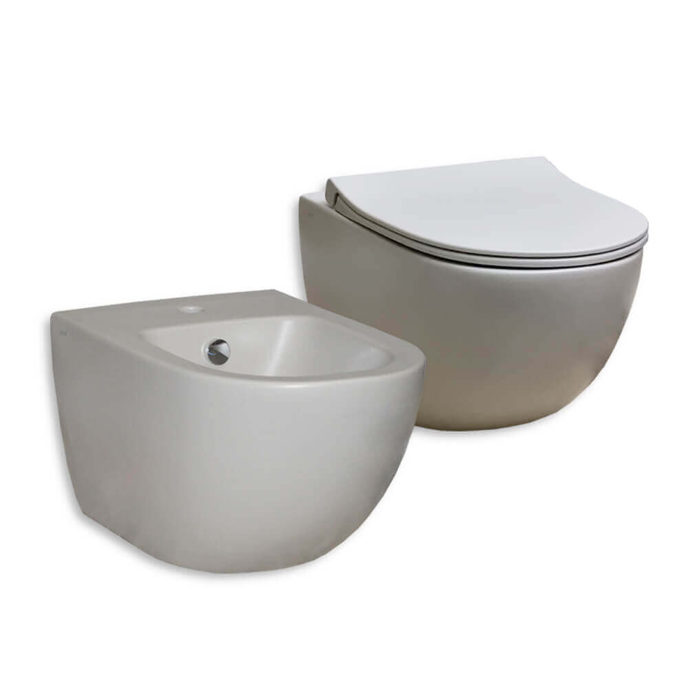 Sanitari color tortora opaco Vitra Sento wc rimless e bidet sospesi Arcshop