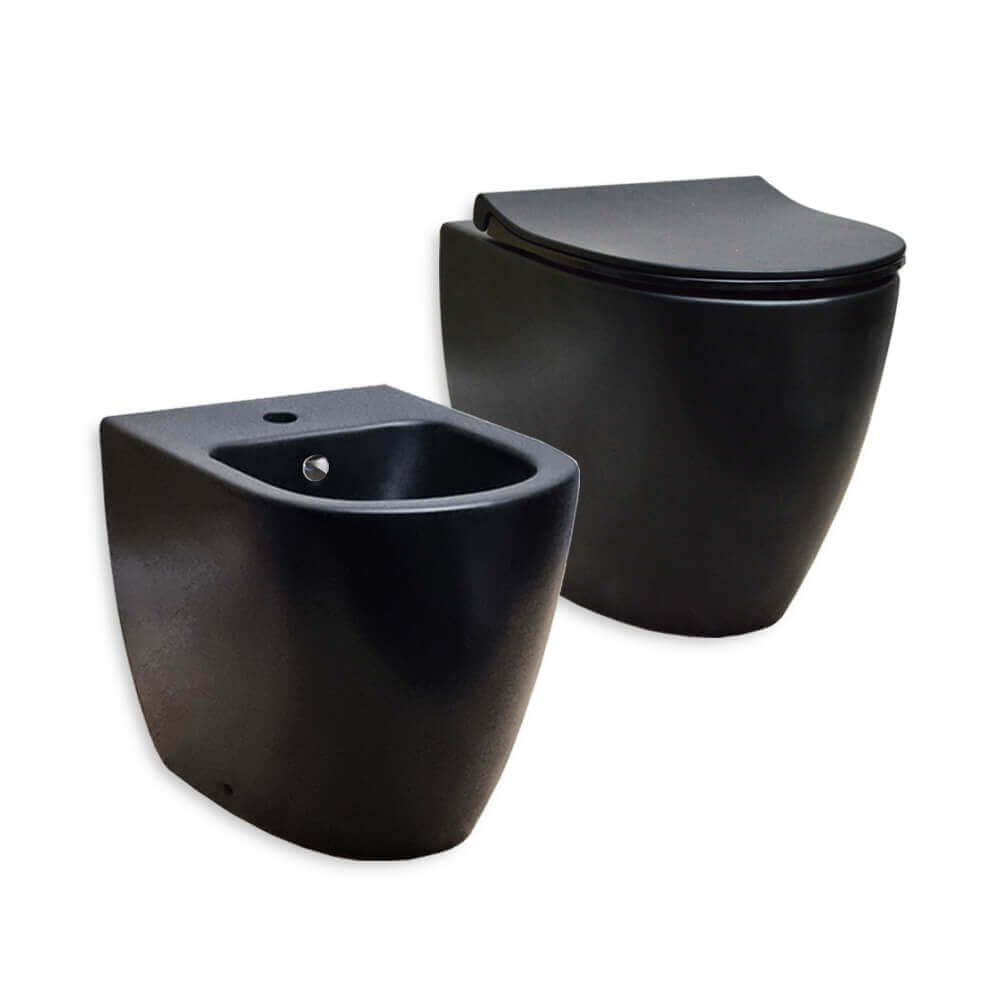 Sanitari Vitra Sento nero opaco filo muro con wc e bidet con sistema scarico rimless Arcshop