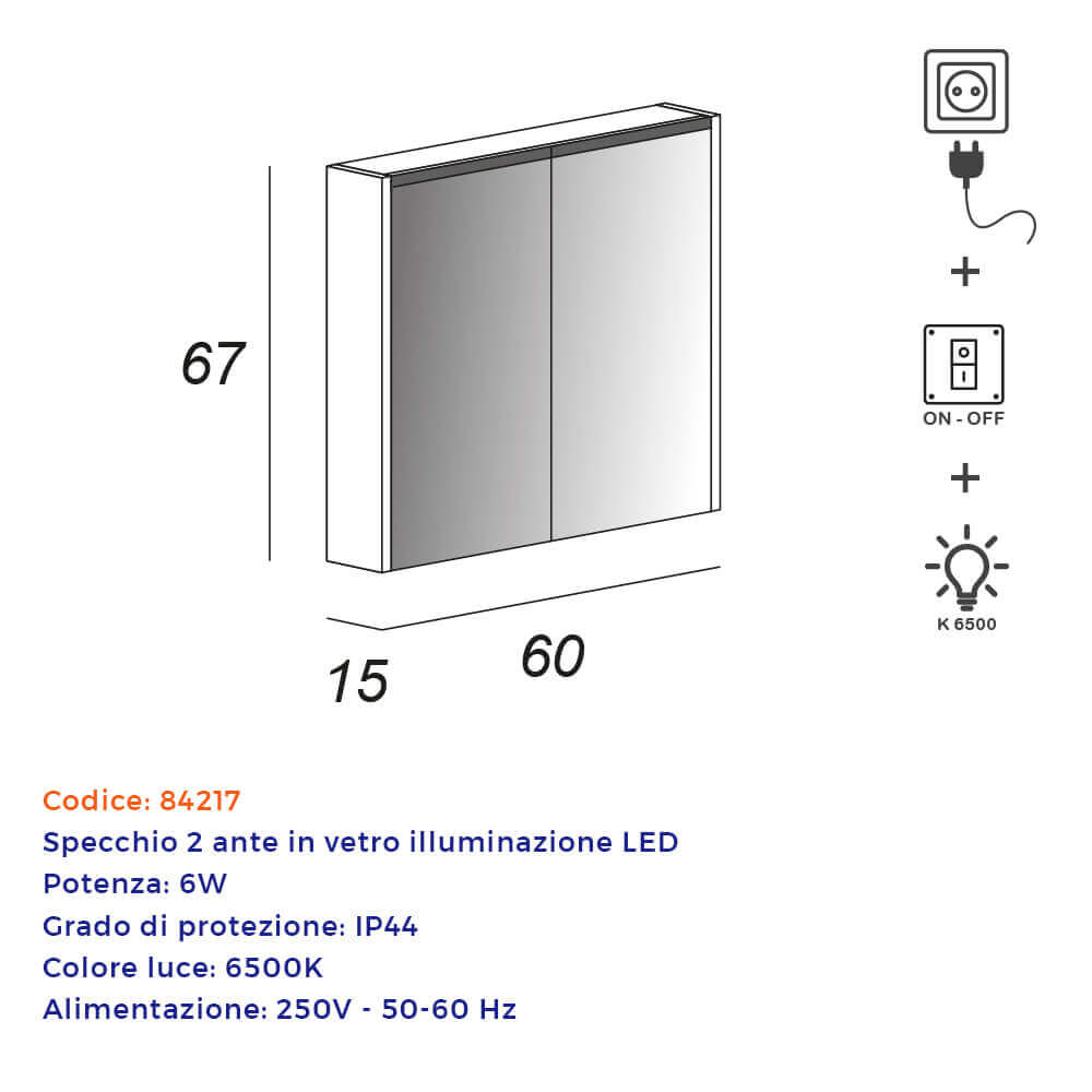 Specchio contenitore due ante con illuminazione LED 67X60X15 Arcshop