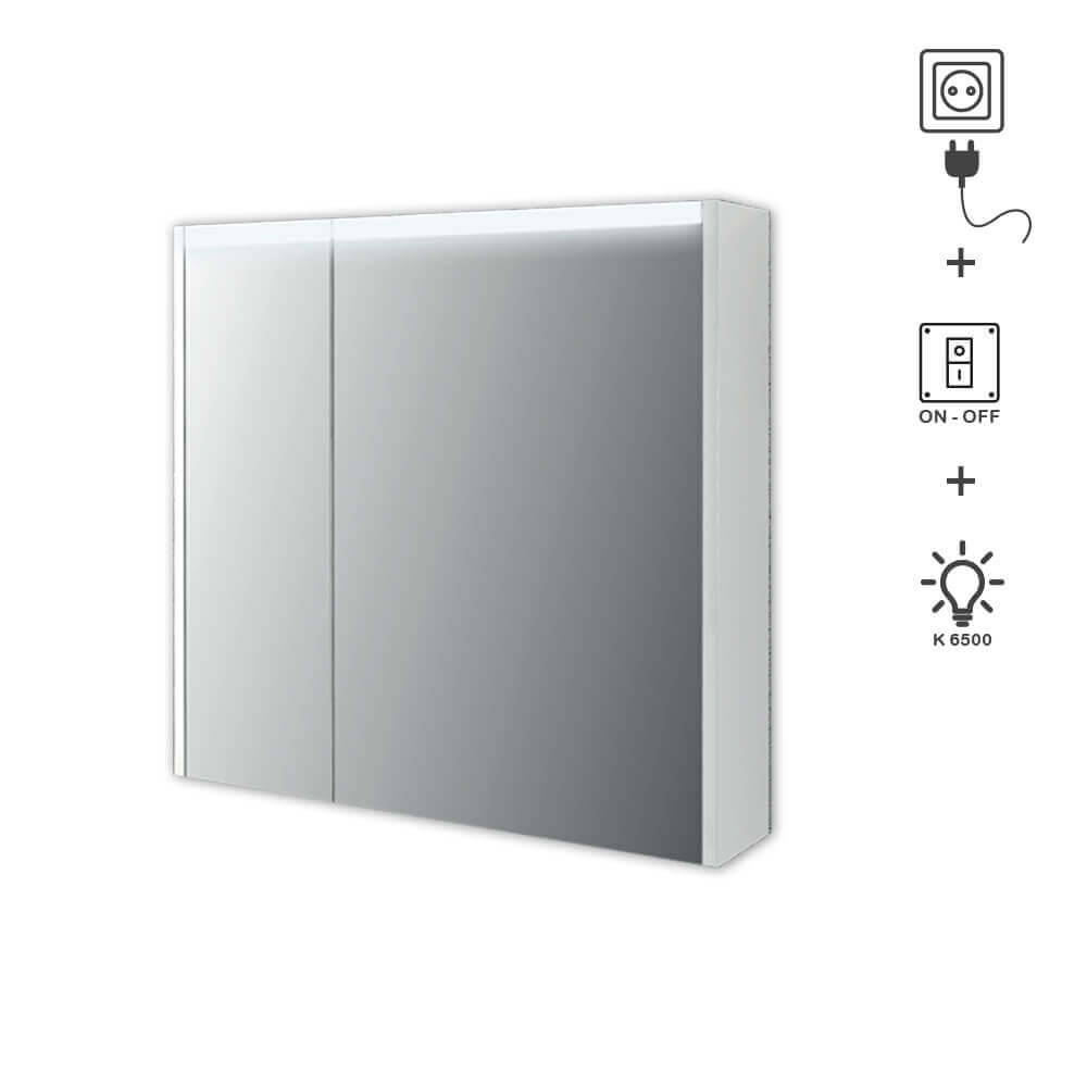 Specchio LED contenitore 67X70X15 due ante con illuminazione