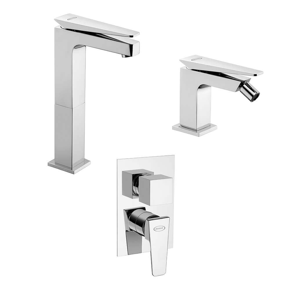Set miscelatori lavabo alto + bidet + incasso doccia con deviatore Jacuzzi | rubinetteria Beam per piletta click clack
