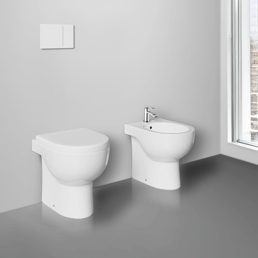 Coppia sanitari filomuro con wc rimless modello Calar Arcshop